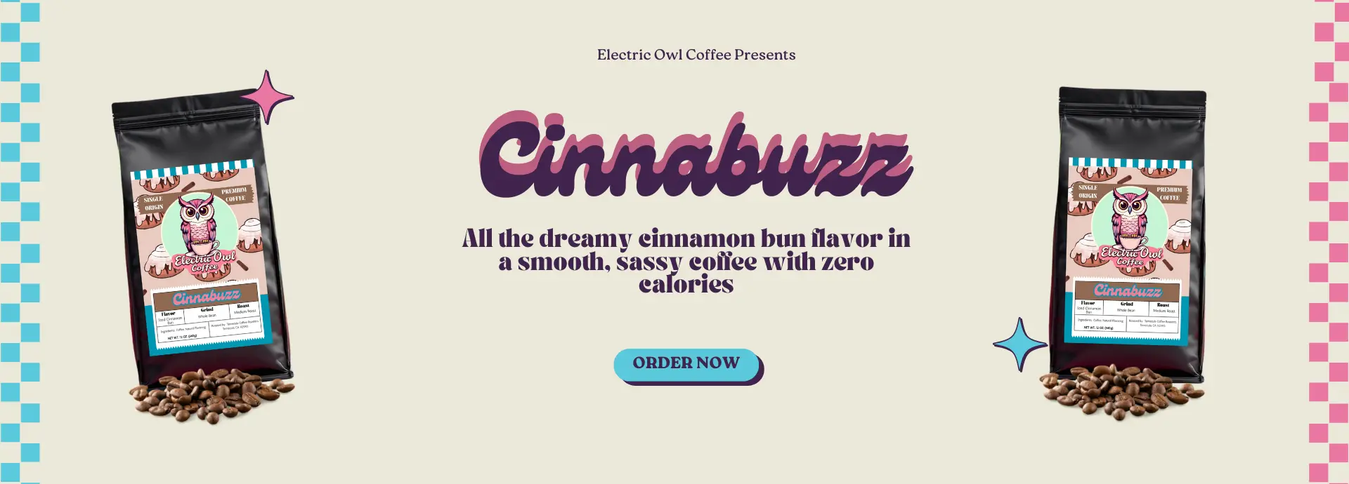 Cinnabuzz cinnamon bun flavored coffee advertisement 